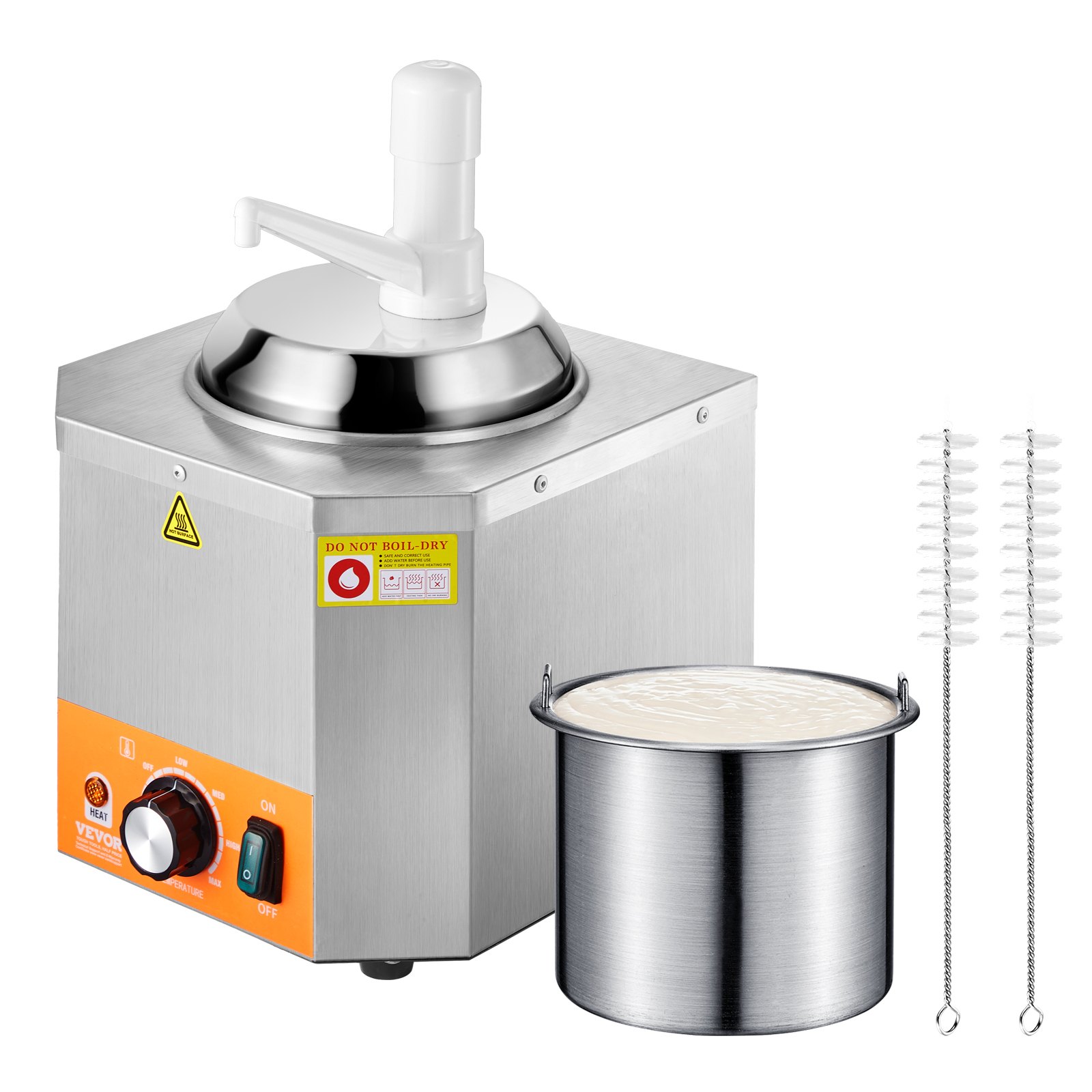 Dispensador de queso eléctrico VEVOR con bomba, calentador comercial de 2,4 L para salsa de queso nacho, temperatura ajustable de 30 a 114 °C, para salsa de queso y caramelo.