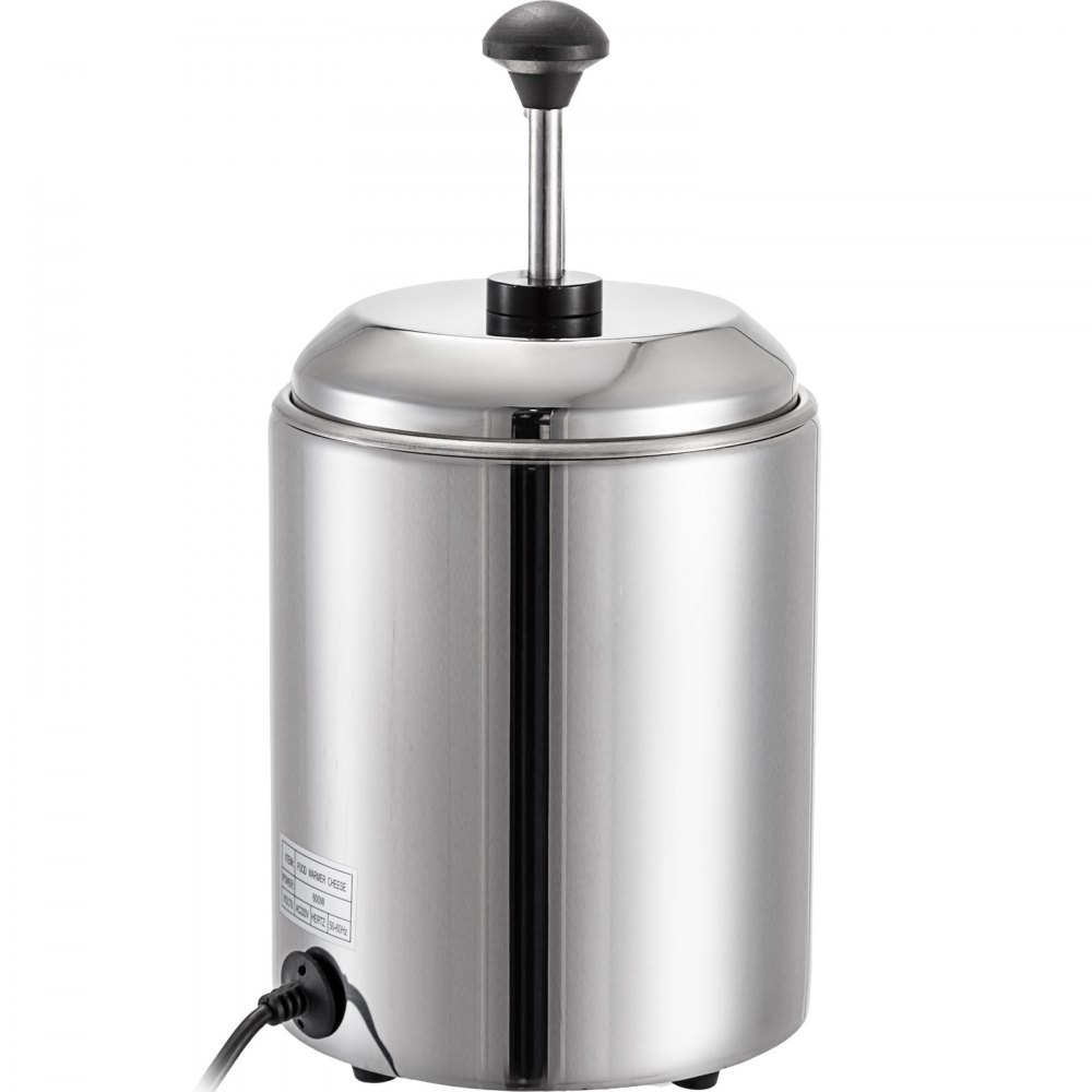 Dispensador de queso VEVOR de acero inoxidable con mango de presión negro y cable de alimentación.