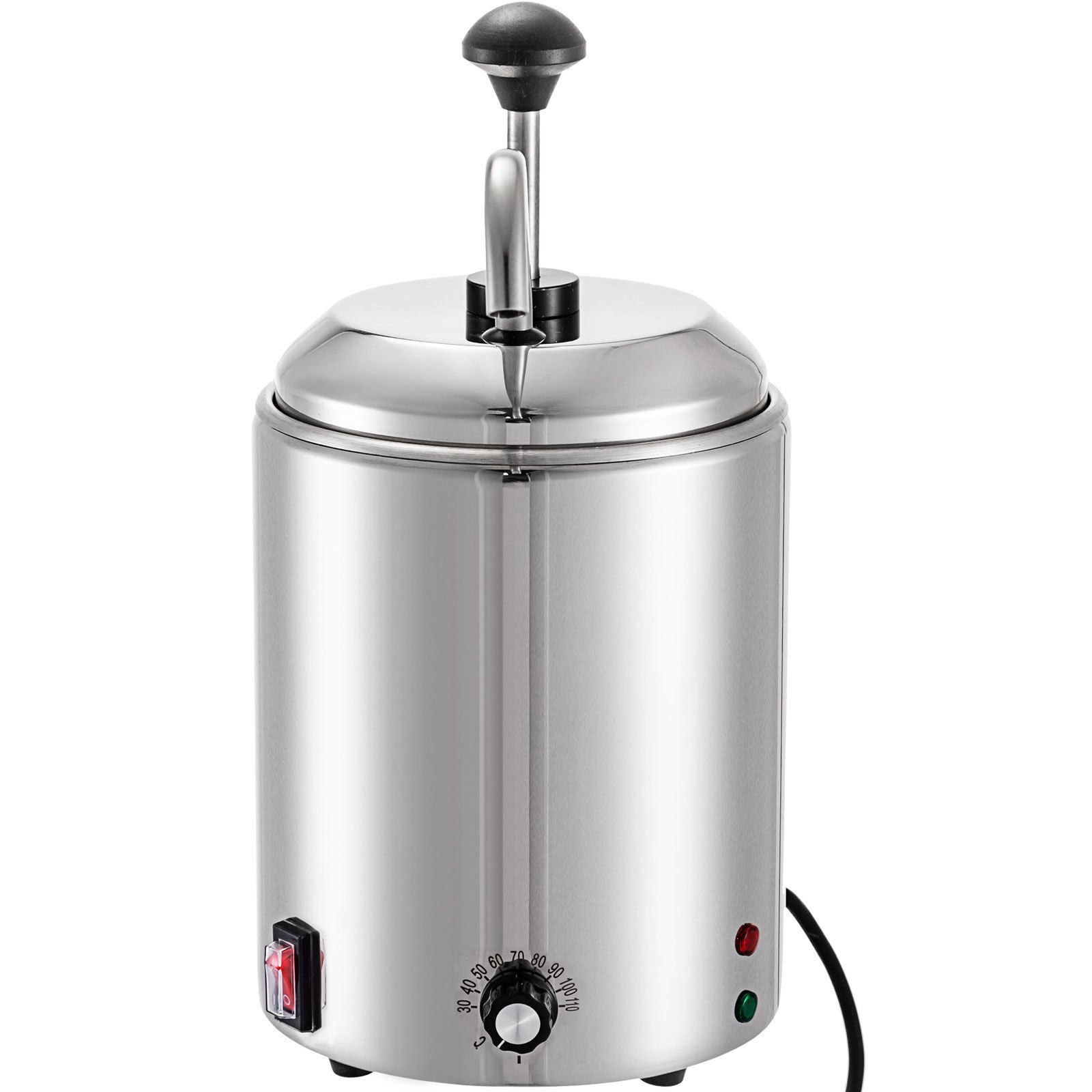 Dispensador de queso VEVOR de acero inoxidable con asa superior y dial de temperatura ajustable.