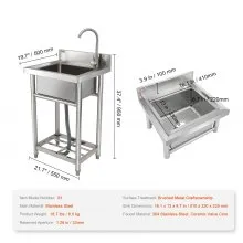 VEVOR Fregadero utilitario de acero inoxidable, fregadero pequeño independiente de 1 compartimento que incluye grifo y patas, fregaderos comerciales de un solo tazón de 16 x 13 x 8,7 pulgadas para garaje, restaurante, cocina, lavandería, certificado NSF