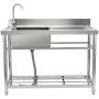 Fregadero utilitario de acero inoxidable VEVOR con lavabo simple, protector contra salpicaduras y estante inferior abierto.