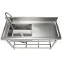 VEVOR Fregadero utilitario de acero inoxidable, fregadero pequeño independiente de 1 compartimento con grifo y patas para banco de trabajo, fregaderos comerciales de un solo tazón de 39,4 x 19,1 x 37,4 pulgadas para garaje, restaurante, lavandería