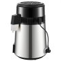 Destilador de agua VEVOR en acero inoxidable y negro con ventilador en la parte superior y pico lateral.