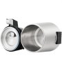 Destilador de agua VEVOR con recipiente abierto de acero inoxidable y panel de control digital, resaltando la tapa interior.