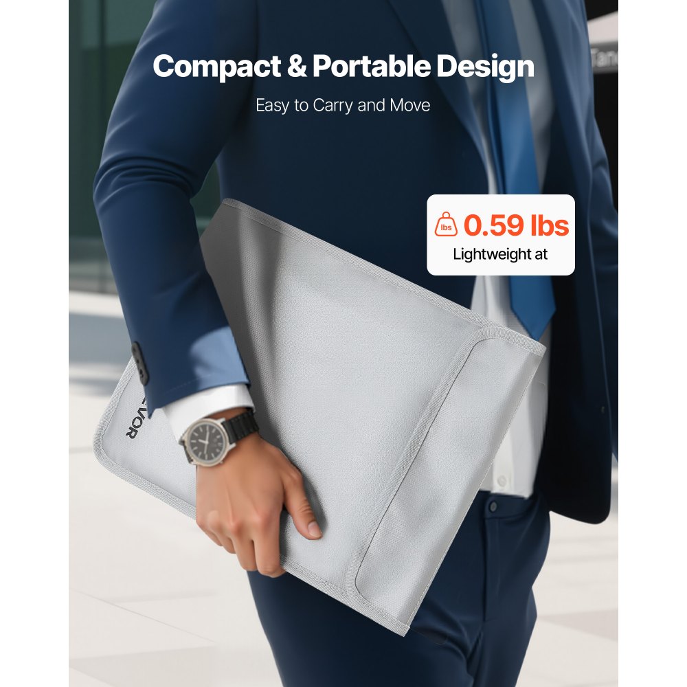 Bolsa ignífuga para documentos VEVOR, resistente al agua y al fuego, con aislamiento térmico de 1100 °C y cremallera suave, organizador portátil para guardar archivos, ideal para viajes, oficina en casa, pasaportes, documentos importantes y archivos.