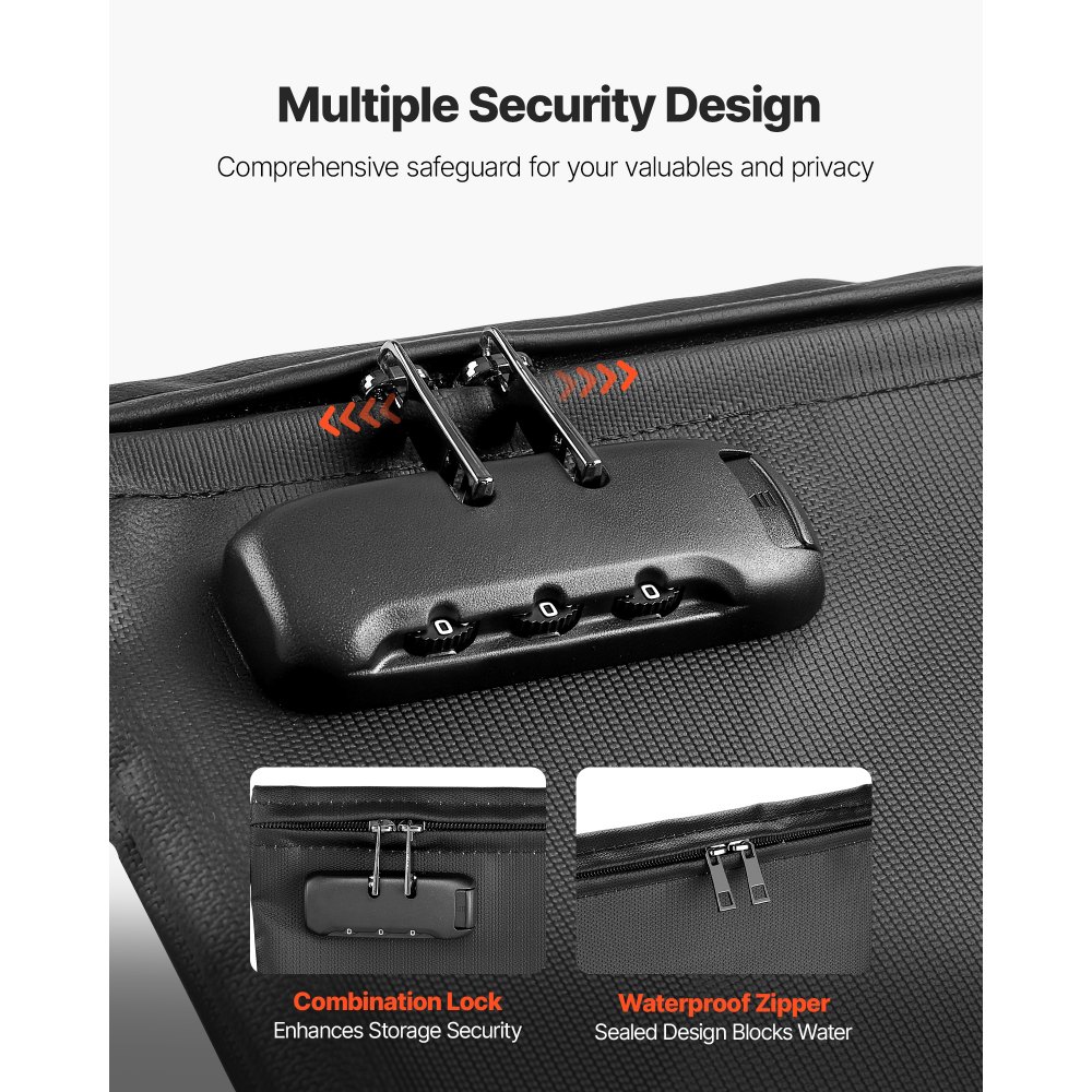 Bolsa ignífuga para documentos VEVOR, resistente al agua y al fuego, con aislamiento térmico de 900 °C y cerradura, organizador portátil de seguridad para archivos, ideal para el hogar, la oficina y viajes, para pasaportes, documentos importantes y archivos.