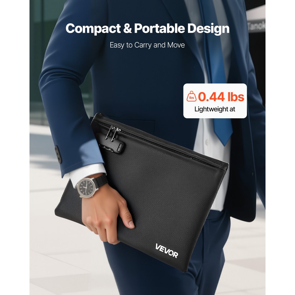 Bolsa ignífuga para documentos VEVOR, resistente al agua y al fuego, con aislamiento térmico de 900 °C y cerradura, organizador portátil de seguridad para archivos, ideal para el hogar, la oficina y viajes, para pasaportes, documentos importantes y archivos.