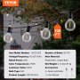 VEVOR - Guirnalda de luces LED para exteriores (30,5 m, 2700 K, regulable, con 50 bombillas G40 irrompibles, casquillo E12), impermeable, para porche, patio, jardín, balcón, decoración de fiestas