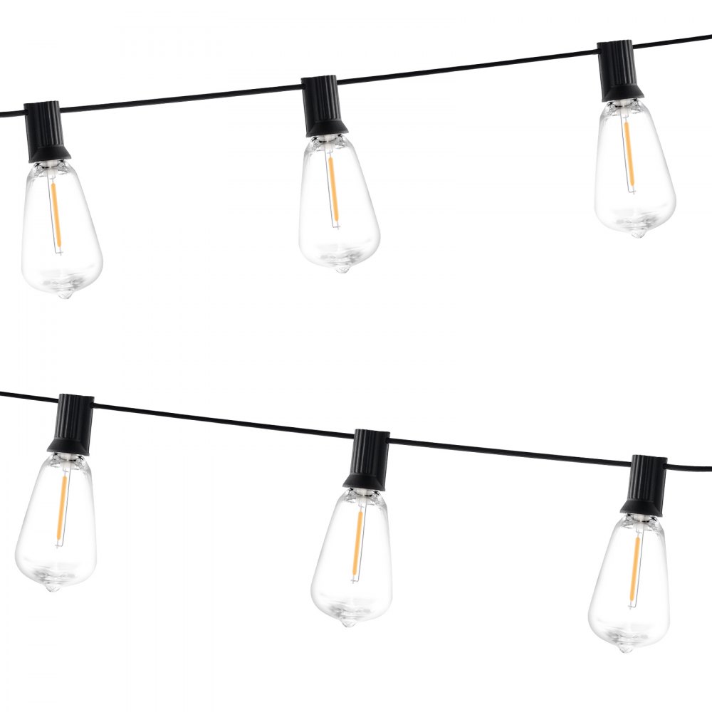 VEVOR - Guirnalda de luces LED para exteriores (61 m, 2700 K, regulable, con 100 bombillas ST38 irrompibles, casquillo E12), impermeable, para porche, patio, jardín, balcón, decoración de fiestas