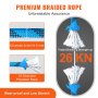 Cuerda de escalada VEVOR, poliéster trenzado de primera calidad, 10 hebras, 0,4 pulgadas de diámetro con resistencia a la rotura de 26 kN.