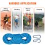 Cuerda de escalada VEVOR para protección en senderismo, escalada, trabajos de rescate y acampada con mosquetones.