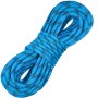 Cuerda de escalada VEVOR azul enrollada con detalles en negro, que muestra una construcción trenzada duradera.