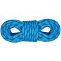 Cuerda de escalada VEVOR azul, enrollada firmemente, con detalles de patrón negro.