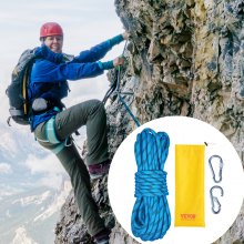 VEVOR Cuerda de escalada estática, cuerda de escalada en roca para exteriores de 32 pies con tensión de rotura de 26 KN, cuerda de seguridad de alta resistencia de 0,4 ''/10 mm, cuerda de escape con 2 mosquetones y bolsa de almacenamiento