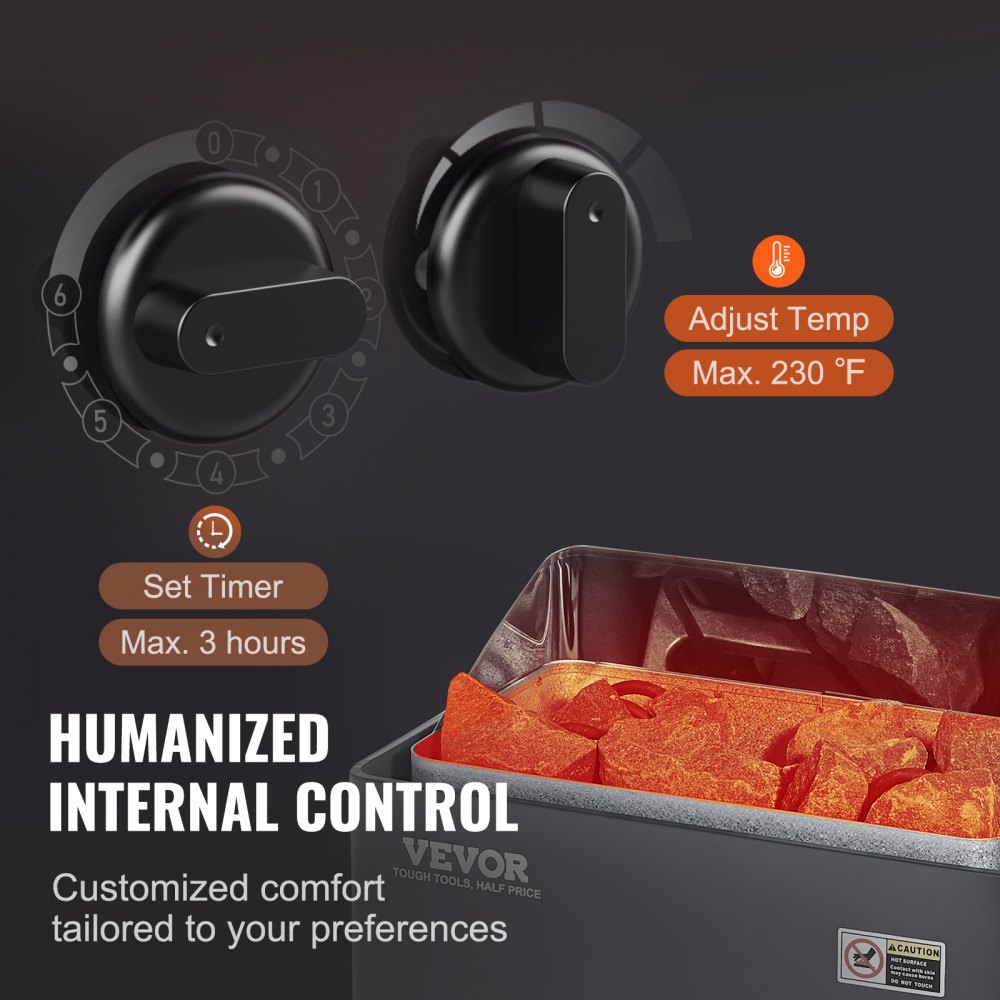 Calentador de sauna VEVOR, estufa eléctrica de 3 kW y 220 V, con controles integrados, temporizador de 3 h y temperatura ajustable para un máximo de 70-141 pies cúbicos, ideal para duchas de spa, hoteles y hogares.