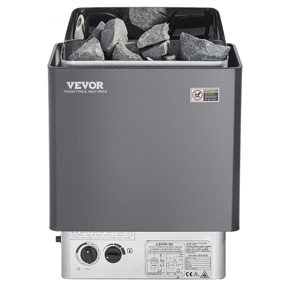 Calentador de sauna VEVOR, estufa eléctrica de 3 kW y 220 V, con controles integrados, temporizador de 3 h y temperatura ajustable para un máximo de 70-141 pies cúbicos, ideal para duchas de spa, hoteles y hogares.