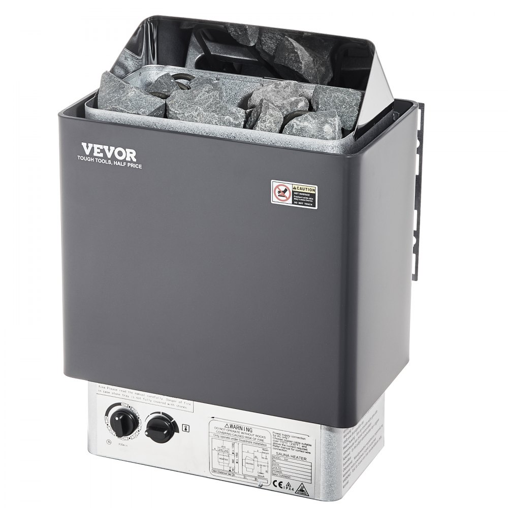 Calentador de sauna VEVOR, estufa eléctrica de 3 kW y 220 V, con controles integrados, temporizador de 3 h y temperatura ajustable para un máximo de 70-141 pies cúbicos, ideal para duchas de spa, hoteles y hogares.