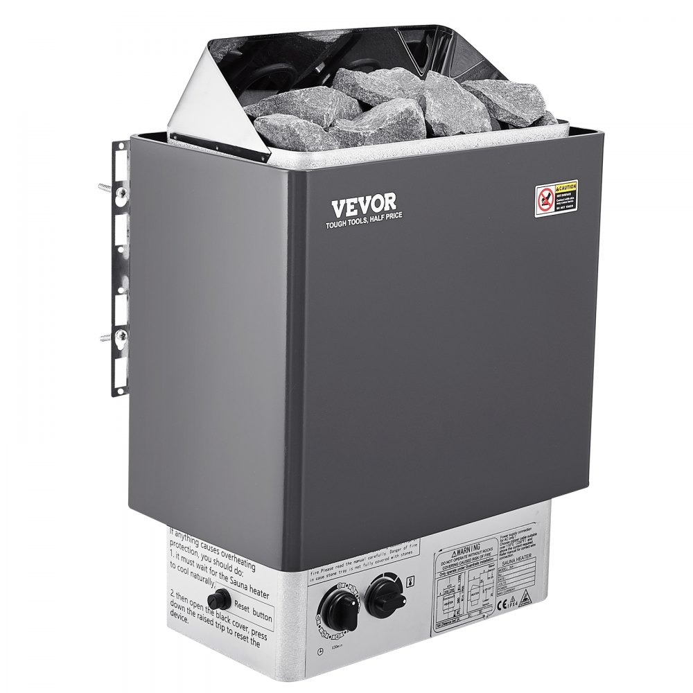 Calentador de sauna VEVOR, estufa eléctrica de 3 kW y 220 V, con controles integrados, temporizador de 3 h y temperatura ajustable para un máximo de 70-141 pies cúbicos, ideal para duchas de spa, hoteles y hogares.