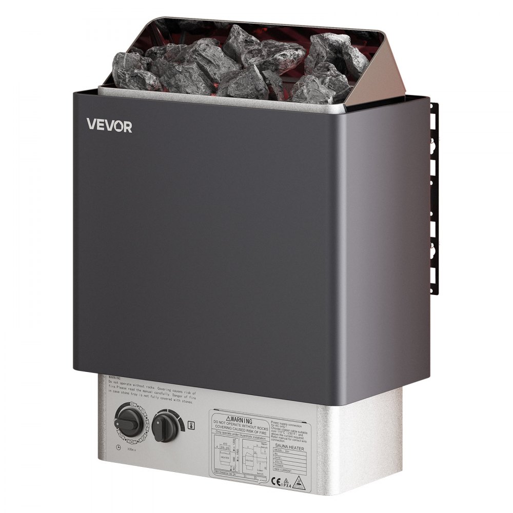 Calentador de sauna VEVOR, estufa eléctrica de 4,5 kW y 220 V, con controles integrados, temporizador de 3 h y temperatura ajustable para un máximo de 105-210 pies cúbicos, ideal para duchas de spa, hoteles y hogares.