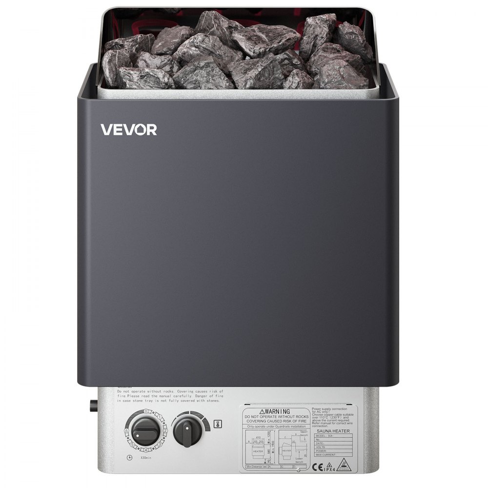 Calentador de sauna VEVOR, estufa eléctrica de 4,5 kW y 220 V, con controles integrados, temporizador de 3 h y temperatura ajustable para un máximo de 105-210 pies cúbicos, ideal para duchas de spa, hoteles y hogares.