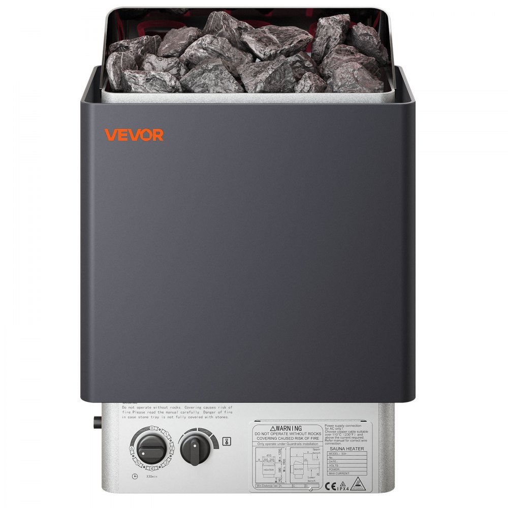 VEVOR Sauna Heater, 4.5KW 220V Electric Sauna Stove, Steam Bath Sauna Heater with Built-In Controls, 3h Timer and Adjustable Temp for Max. 105-210 Cubic Feet, Home Hotel Spa Shower Use