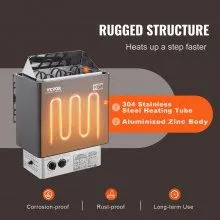 VEVOR Calentador de sauna, estufa de sauna eléctrica de 4,5 KW 220 V, calentador de sauna de baño de vapor con controles integrados, temporizador de 3 horas y temperatura ajustable para máx. 105-210 pies cúbicos, uso de ducha de spa en hotel en casa, certificación FCC