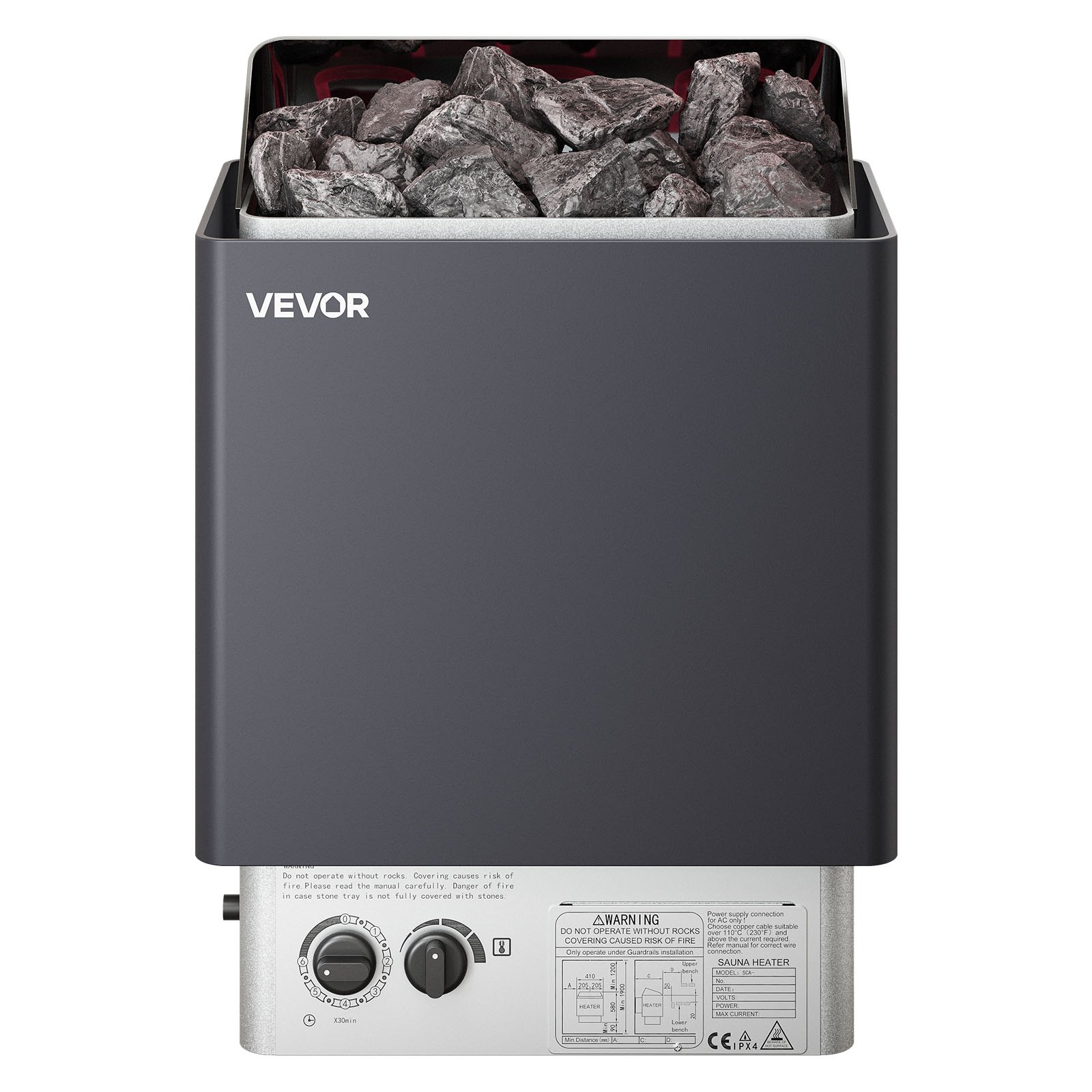 Calentador de sauna VEVOR, estufa eléctrica de 4,5 kW y 220 V, con controles integrados, temporizador de 3 h y temperatura ajustable para un máximo de 105-210 pies cúbicos, ideal para duchas de spa, hoteles y hogares.