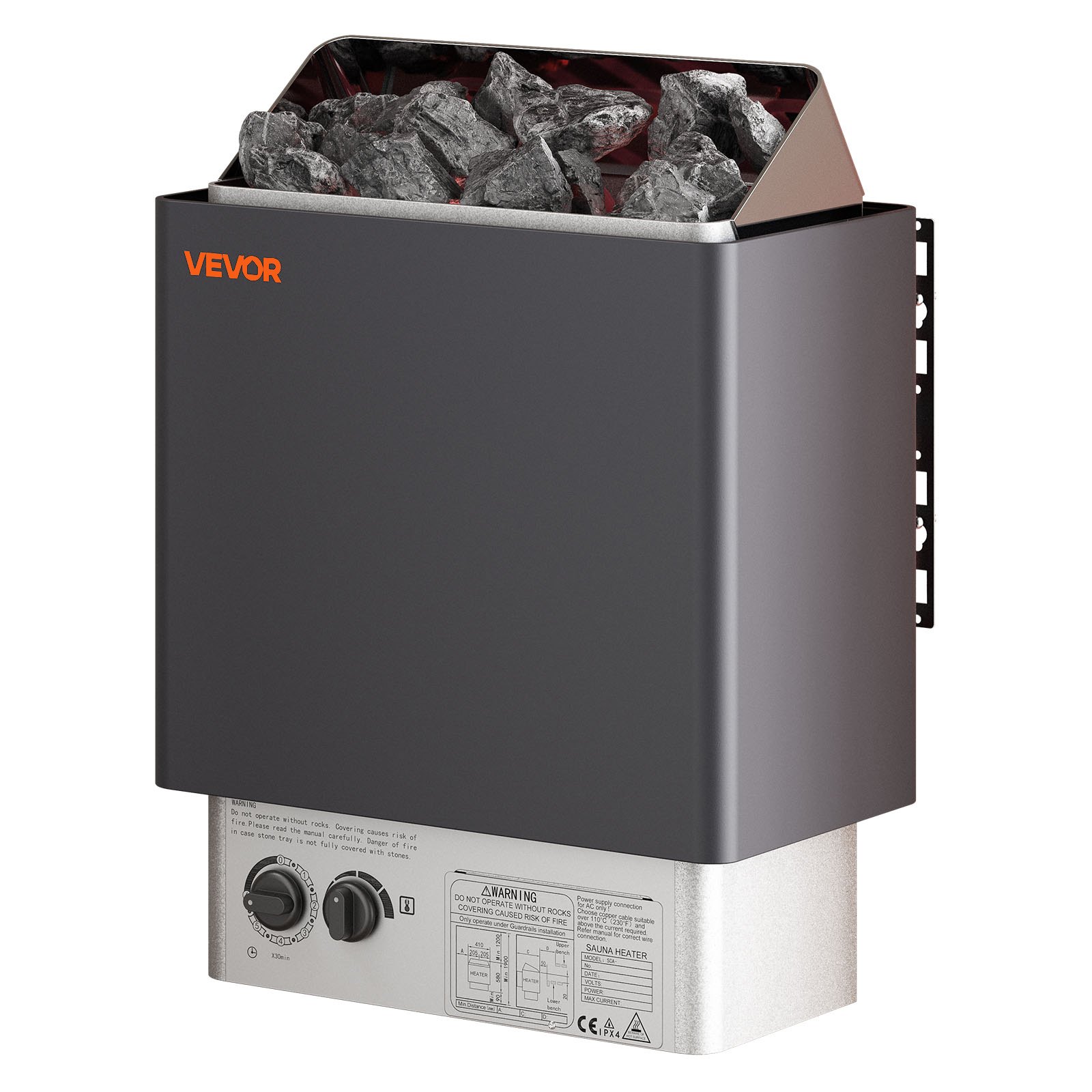 VEVOR Sauna Heater, 4.5KW 220V Electric Sauna Stove, Steam Bath Sauna Heater with Built-In Controls, 3h Timer and Adjustable Temp for Max. 105-210 Cubic Feet, Home Hotel Spa Shower Use