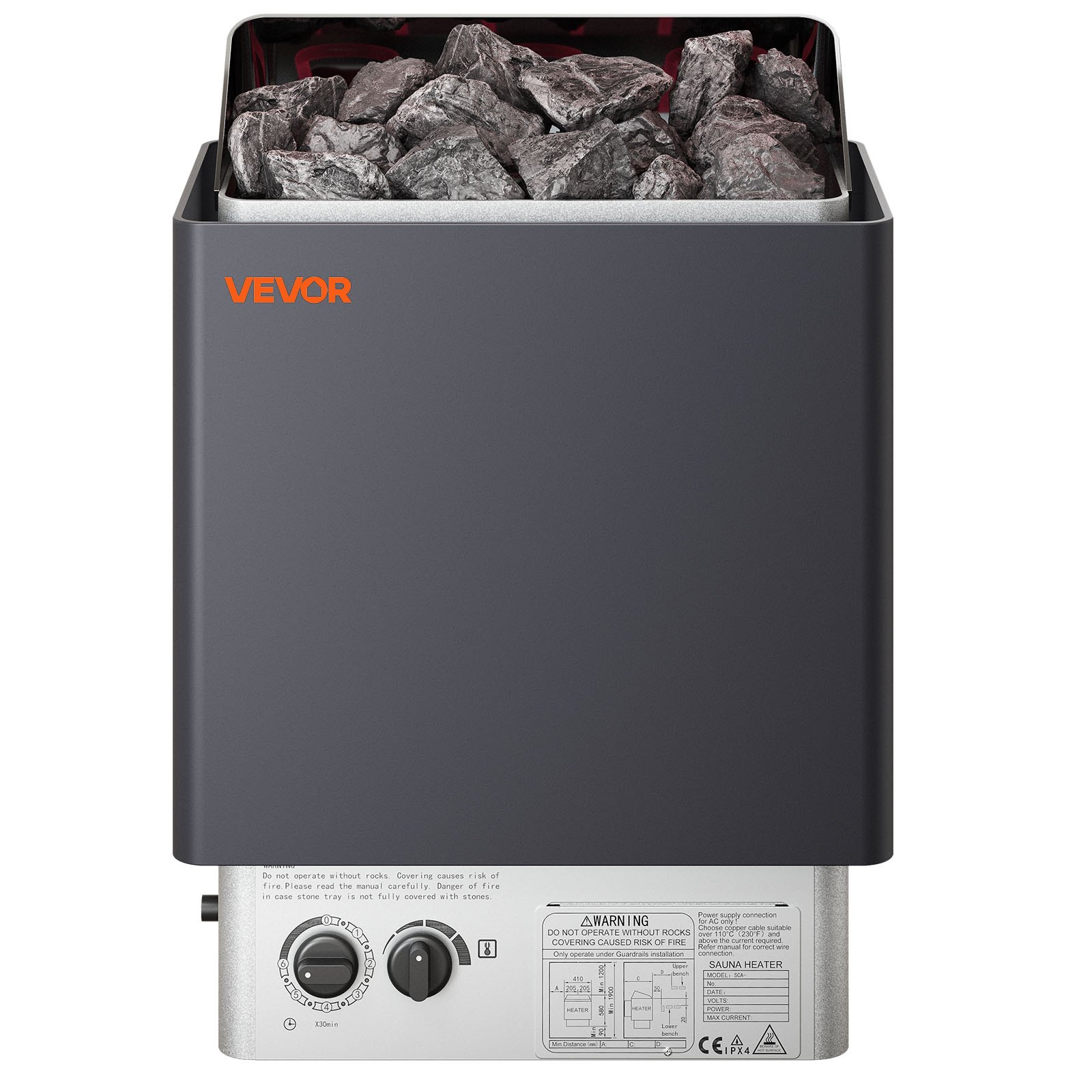 VEVOR Sauna Heater, 4.5KW 220V Electric Sauna Stove, Steam Bath Sauna Heater with Built-In Controls, 3h Timer and Adjustable Temp for Max. 105-210 Cubic Feet, Home Hotel Spa Shower Use