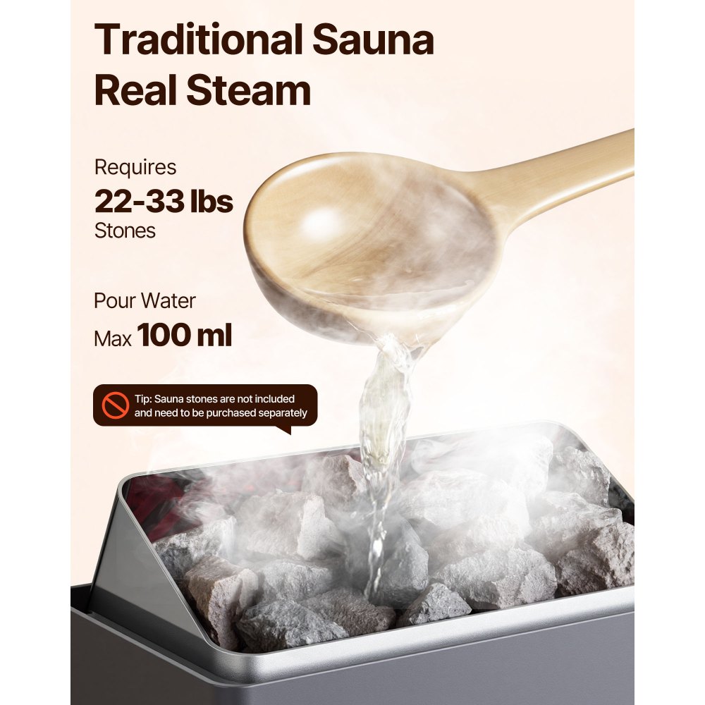 Calentador de sauna VEVOR de 9 kW, con controles integrados, estufa eléctrica, temporizador de 3 h y temperatura ajustable para un máximo de 317-459 pies cúbicos, ideal para duchas de spa, hoteles y hogares, 220 V