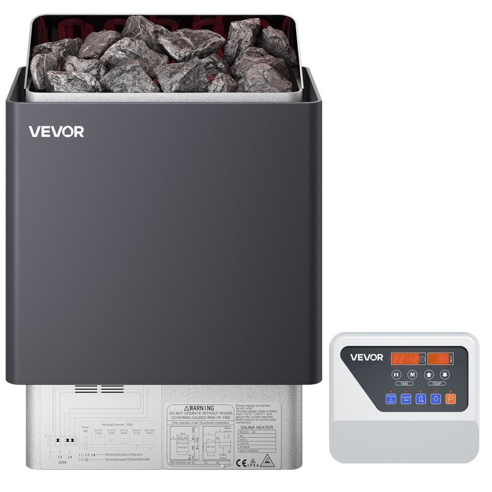 VEVOR Sauna Heater, 9KW 220V Electric Sauna Stove, Steam Bath Sauna Heater with External Digital Controller, 3h Timer and Adjustable Temp for Max. 317-459 Cubic Feet, Home Hotel Spa Shower Use