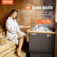 VEVOR Calentador de Sauna, Estufa de Sauna Eléctrica de 9KW 220V, Calentador de Sauna de Baño de Vapor con Controlador Digital Externo, Temporizador de 3h y Temperatura Ajustable para Máx. 317-459 pies cúbicos, uso de ducha de spa en hoteles en casa, certificación FCC