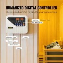 VEVOR Calentador de Sauna, Estufa de Sauna Eléctrica de 9KW 220V, Calentador de Sauna de Baño de Vapor con Controlador Digital Externo, Temporizador de 3h y Temperatura Ajustable para Máx. 317-459 pies cúbicos, uso de ducha de spa en hoteles en casa, certificación FCC