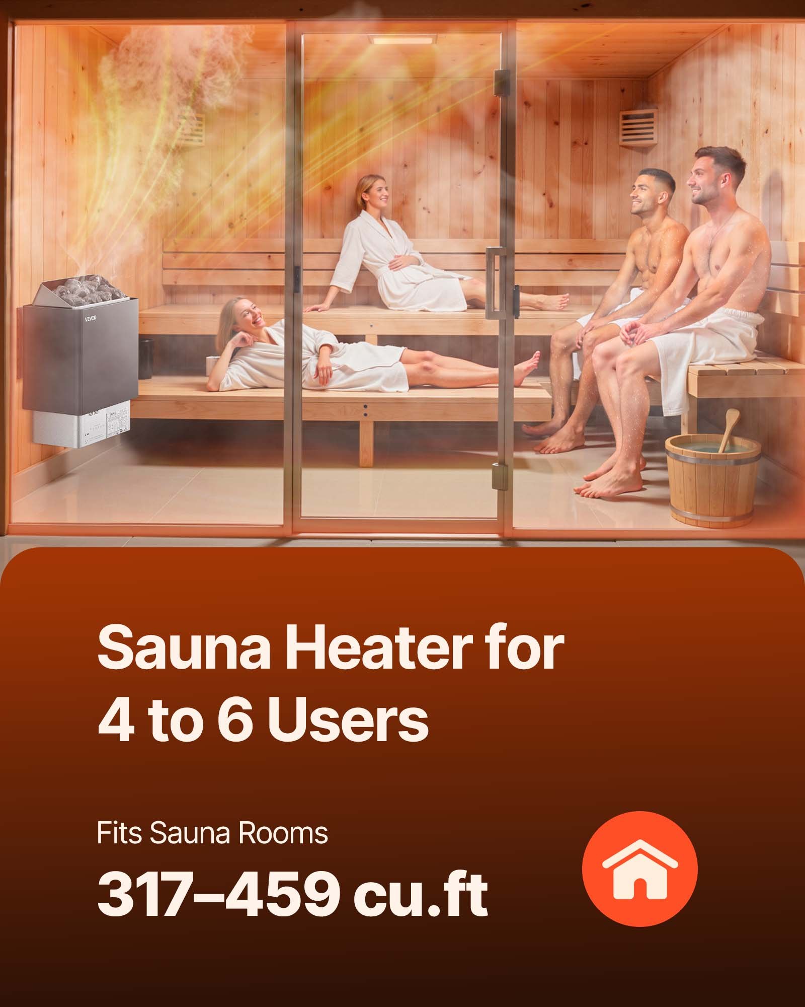 Calentador de sauna VEVOR, estufa eléctrica de 9 kW y 220 V, con controlador digital externo, temporizador de 3 h y temperatura ajustable para un máximo de 317-459 pies cúbicos, ideal para duchas de spa, hoteles y hogares.