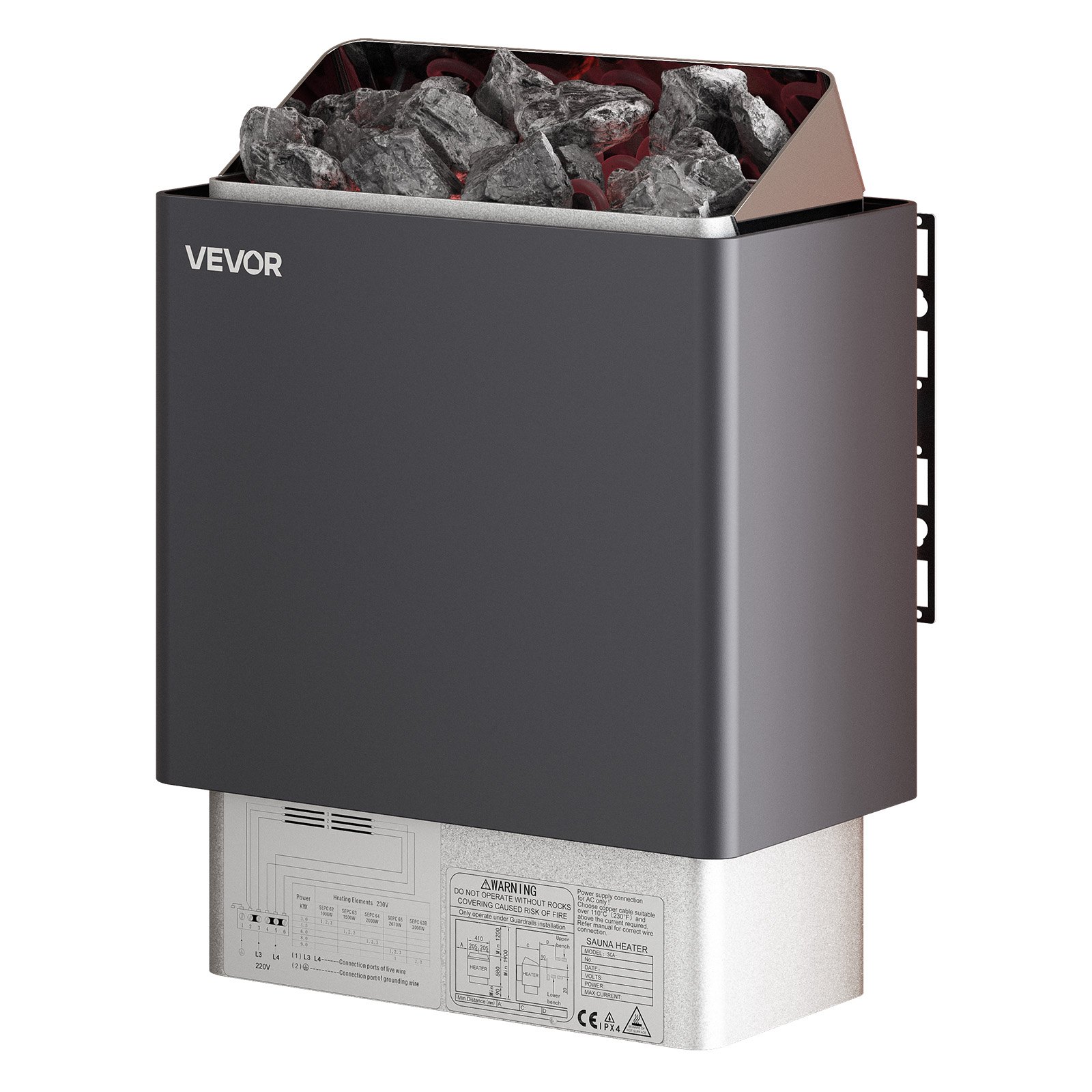 Calentador de sauna VEVOR, estufa eléctrica de 9 kW y 220 V, con controlador digital externo, temporizador de 3 h y temperatura ajustable para un máximo de 317-459 pies cúbicos, ideal para duchas de spa, hoteles y hogares.