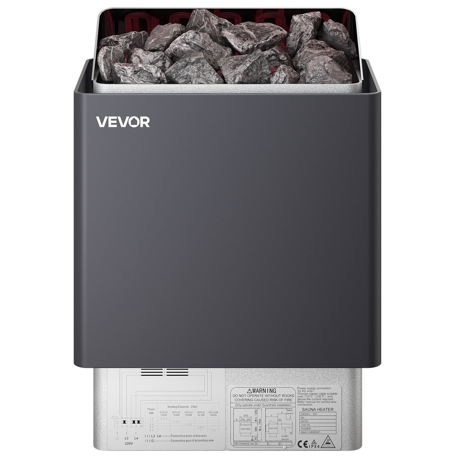 Calentador de sauna VEVOR, estufa eléctrica de 9 kW y 220 V, con controlador digital externo, temporizador de 3 h y temperatura ajustable para un máximo de 317-459 pies cúbicos, ideal para duchas de spa, hoteles y hogares.