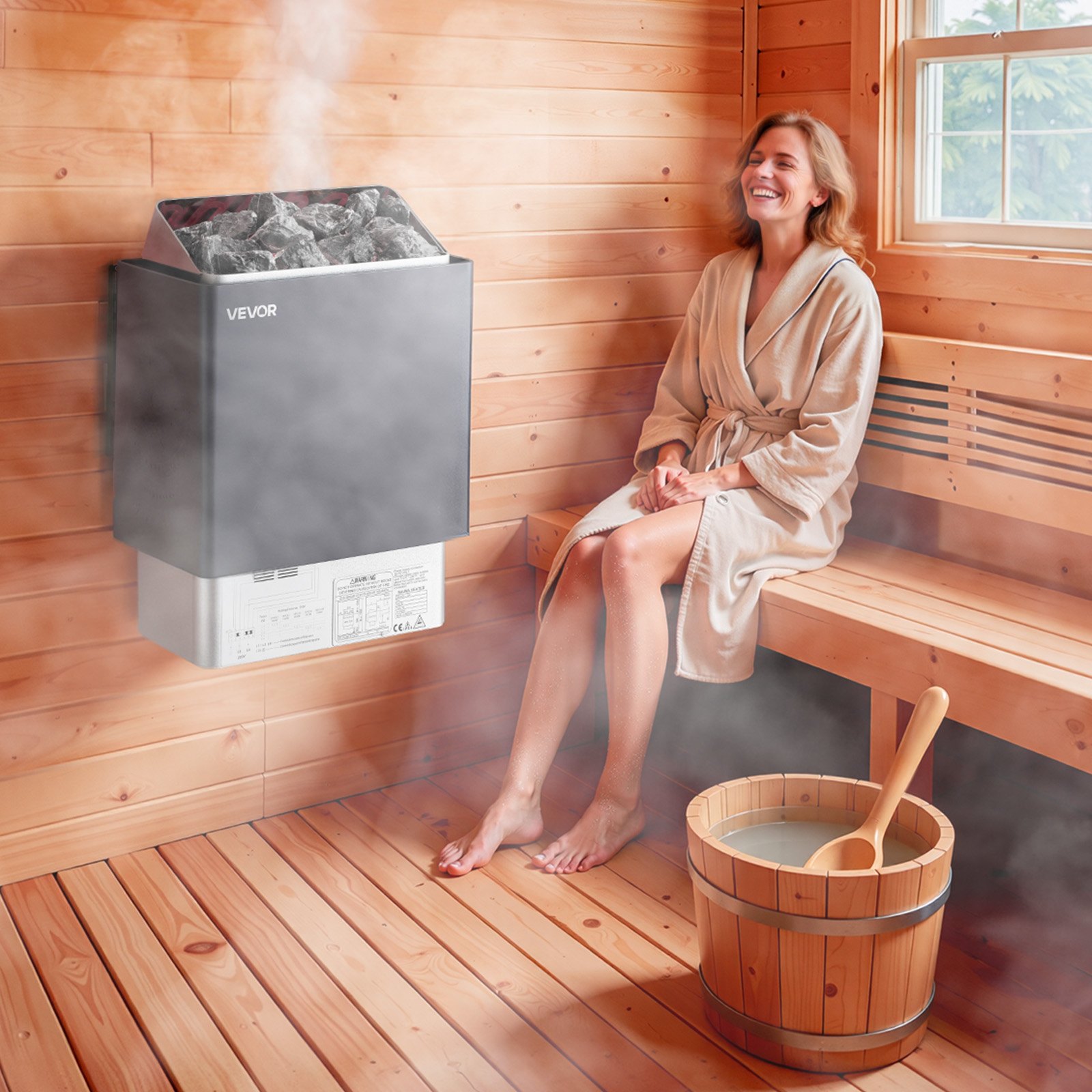 VEVOR Sauna Heater, 9KW 220V Electric Sauna Stove, Steam Bath Sauna Heater with External Digital Controller, 3h Timer and Adjustable Temp for Max. 317-459 Cubic Feet, Home Hotel Spa Shower Use