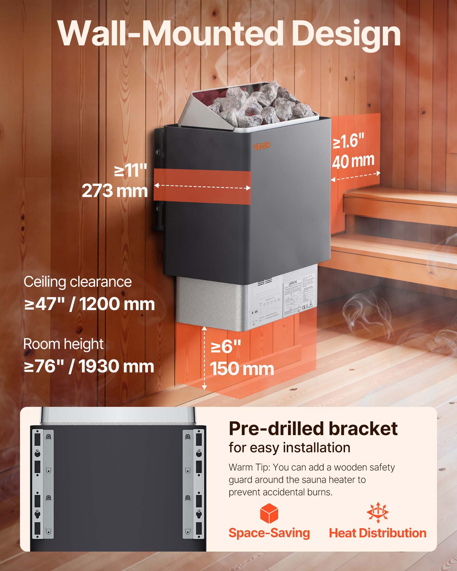 Calentador de sauna VEVOR, estufa eléctrica de 9 kW y 220 V, con controlador digital externo, temporizador de 3 h y temperatura ajustable para un máximo de 317-459 pies cúbicos, ideal para duchas de spa, hoteles y hogares.