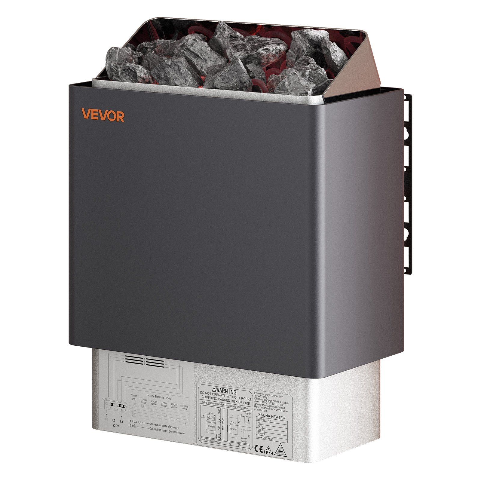 Calentador de sauna VEVOR, estufa eléctrica de 9 kW y 220 V, con controlador digital externo, temporizador de 3 h y temperatura ajustable para un máximo de 317-459 pies cúbicos, ideal para duchas de spa, hoteles y hogares.