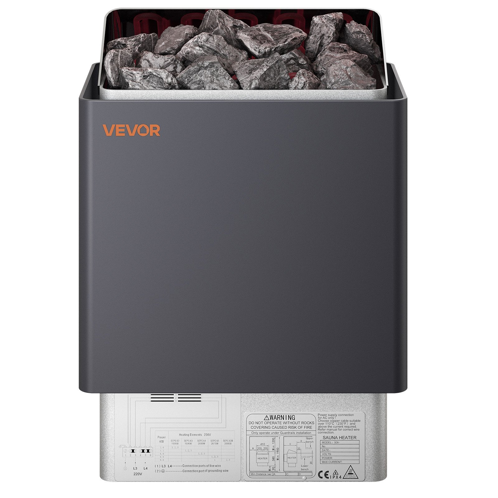 Calentador de sauna VEVOR, estufa eléctrica de 9 kW y 220 V, con controlador digital externo, temporizador de 3 h y temperatura ajustable para un máximo de 317-459 pies cúbicos, ideal para duchas de spa, hoteles y hogares.