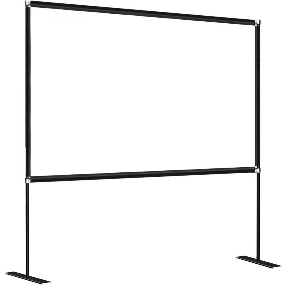 Pantalla de proyector VEVOR de 100 pulgadas con marco negro y soportes resistentes.