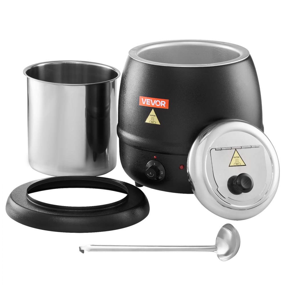 Calentador de sopa eléctrico VEVOR, hervidor de sopa comercial de 10 cuartos con olla extraíble de acero inoxidable 304, temperatura ajustable de 35 a 80 °C, estación de sopa para restaurantes y familias numerosas, color negro