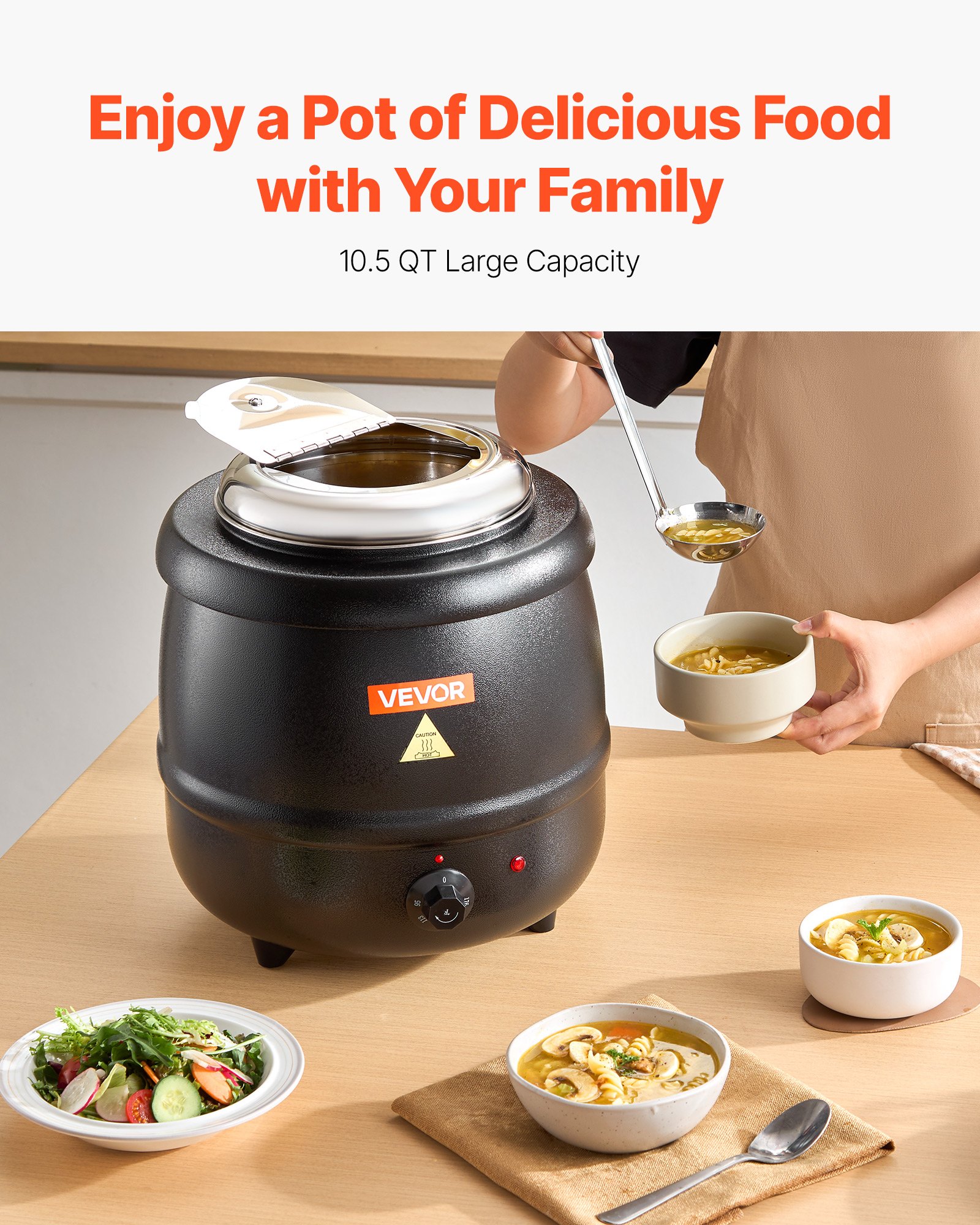 Calentador de sopa eléctrico VEVOR, hervidor de sopa comercial de 10 cuartos con olla extraíble de acero inoxidable 304, temperatura ajustable de 35 a 80 °C, estación de sopa para restaurantes y familias numerosas, color negro
