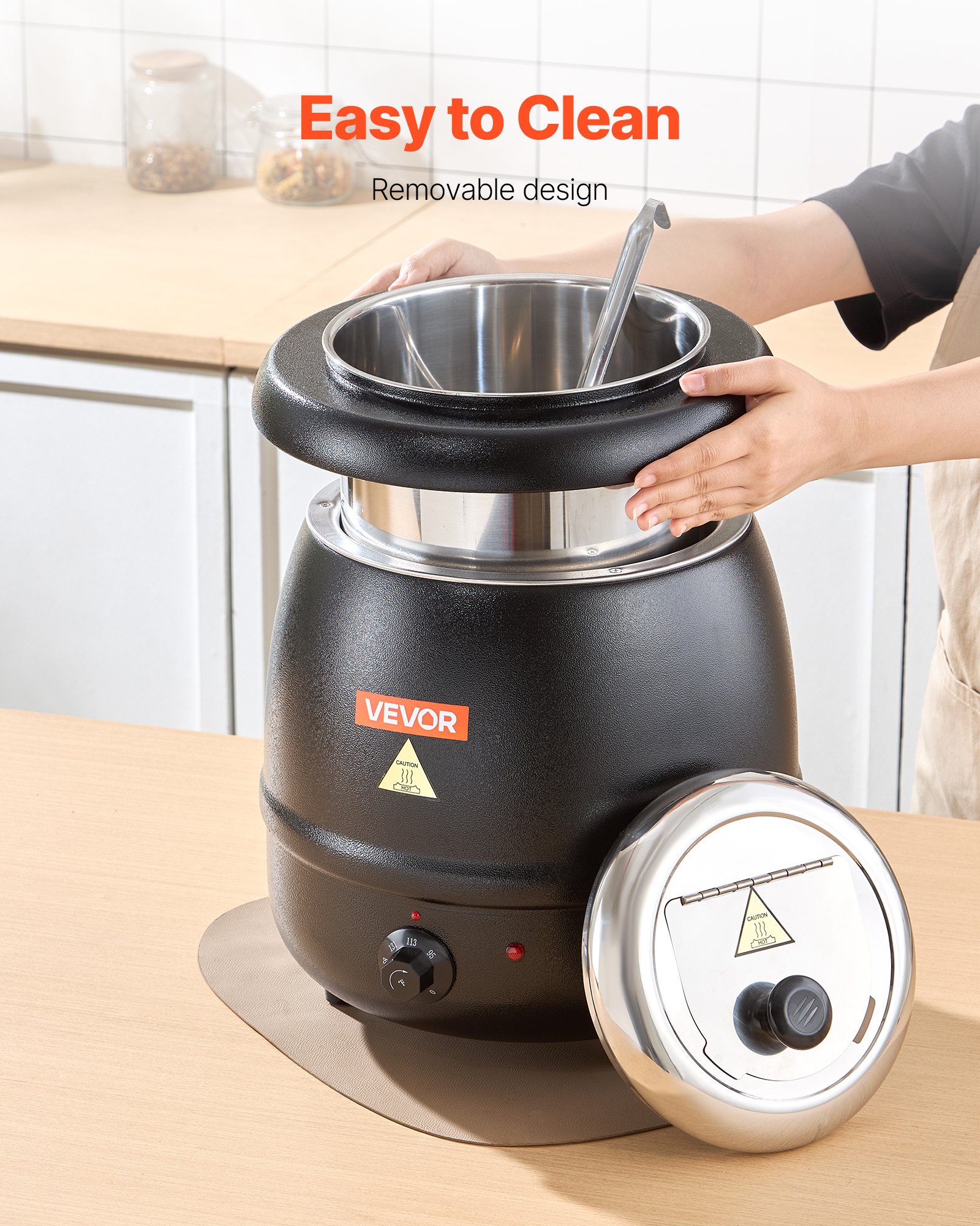 Calentador de sopa eléctrico VEVOR, hervidor de sopa comercial de 10 cuartos con olla extraíble de acero inoxidable 304, temperatura ajustable de 35 a 80 °C, estación de sopa para restaurantes y familias numerosas, color negro