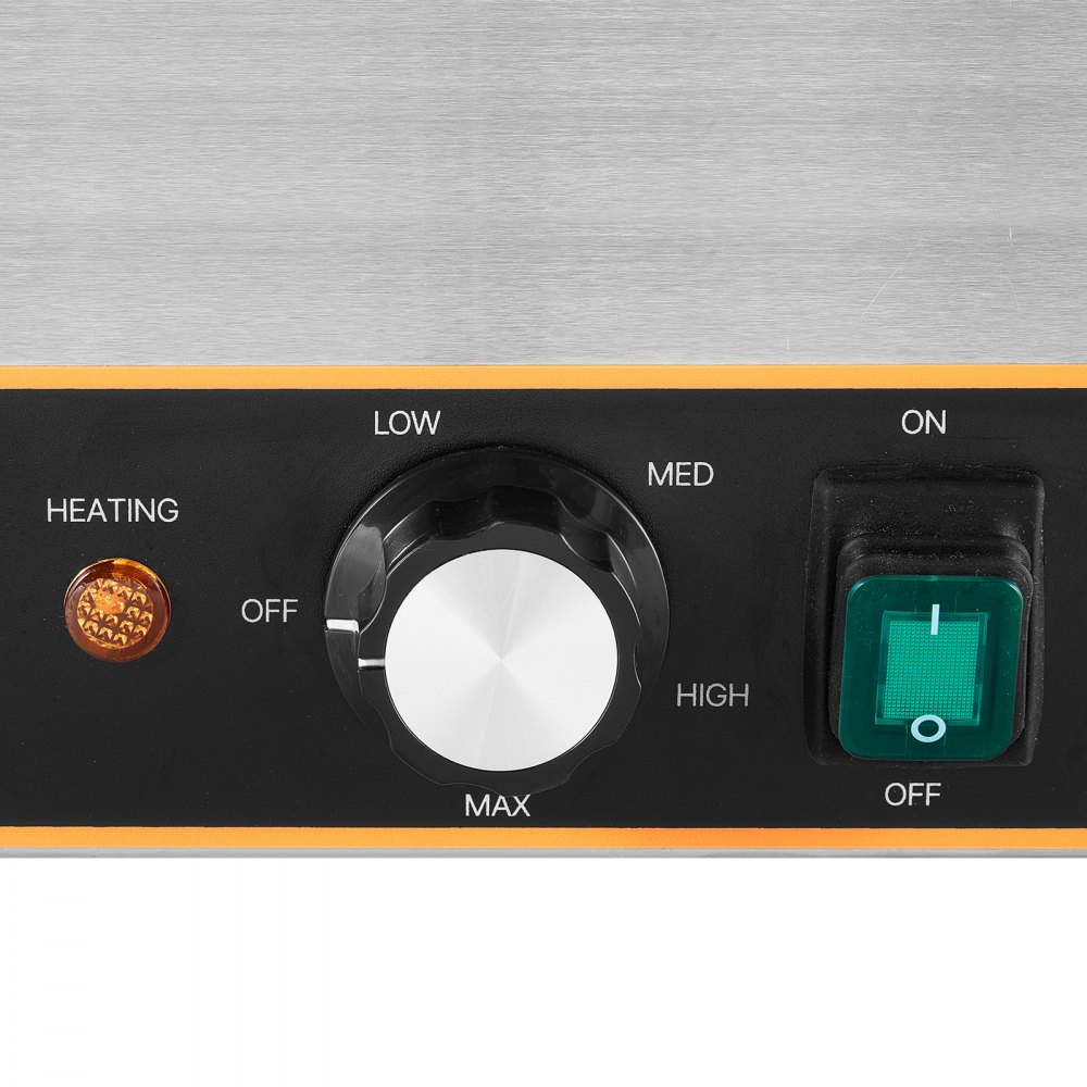 Calentador eléctrico de sopas VEVOR, con cuatro ollas redondas de acero inoxidable de 6.34 cuartos de galón (5.8 litros) con temperatura ajustable de 86 a 185 °F (30 a 85 °C), baño maría comercial de 1500 W con protección contra sobrecalentamiento y botón de reinicio. Ideal para restaurantes y bufés.