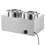 Calentador de sopa eléctrico VEVOR, dos ollas redondas de acero inoxidable de 6.34 cuartos de galón con temperatura ajustable de 86 a 185 °F, baño maría comercial de 1200 W compatible con sartenes, estación de sopa para restaurante y bufé.