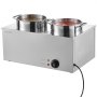 Calentador de sopa eléctrico VEVOR, dos ollas redondas de acero inoxidable de 6.34 cuartos de galón con temperatura ajustable de 86 a 185 °F, baño maría comercial de 1200 W compatible con sartenes, estación de sopa para restaurante y bufé.