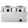 Calentador de sopa eléctrico VEVOR, dos ollas redondas de acero inoxidable de 6.34 cuartos de galón con temperatura ajustable de 86 a 185 °F, baño maría comercial de 1200 W compatible con sartenes, estación de sopa para restaurante y bufé.