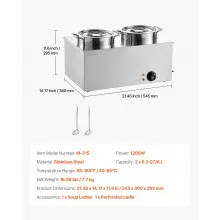 Calentador de sopa comercial con 2 ollas de 6,34 qt y calentador de agua