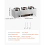 Calentador eléctrico de sopas VEVOR, con tres ollas redondas de acero inoxidable de 6.34 cuartos de galón (5.8 litros) con temperatura ajustable de 86 a 185 °F (30 a 85 °C), baño maría comercial de 1500 W con protección contra sobrecalentamiento y botón de reinicio. Ideal para restaurantes y bufés.